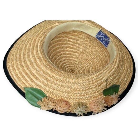 Vintage MGM Elizabeth Taylor Original Child Straw & Floral Hat Black Velvet Trim - Picture 6 of 13